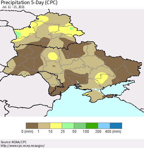 Ukraine, Moldova and Belarus Precipitation 5-Day (CPC) Thematic Map For 7/11/2021 - 7/15/2021