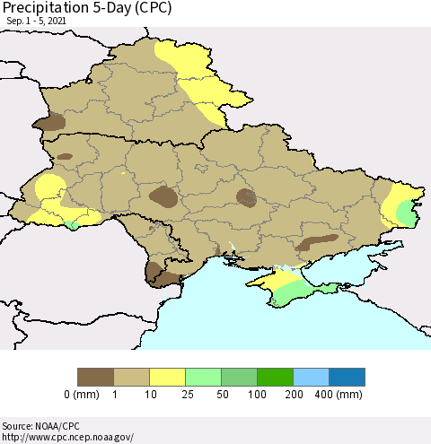 Ukraine, Moldova and Belarus Precipitation 5-Day (CPC) Thematic Map For 9/1/2021 - 9/5/2021