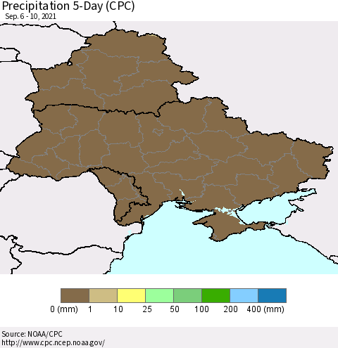 Ukraine, Moldova and Belarus Precipitation 5-Day (CPC) Thematic Map For 9/6/2021 - 9/10/2021