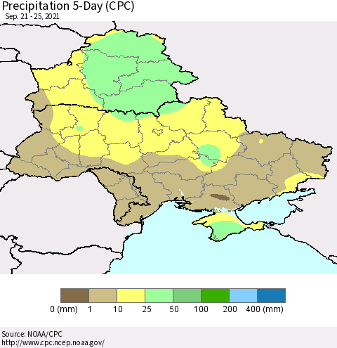 Ukraine, Moldova and Belarus Precipitation 5-Day (CPC) Thematic Map For 9/21/2021 - 9/25/2021