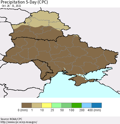 Ukraine, Moldova and Belarus Precipitation 5-Day (CPC) Thematic Map For 10/26/2021 - 10/31/2021