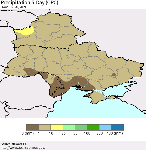 Ukraine, Moldova and Belarus Precipitation 5-Day (CPC) Thematic Map For 11/16/2021 - 11/20/2021