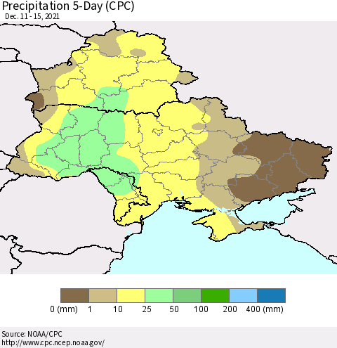 Ukraine, Moldova and Belarus Precipitation 5-Day (CPC) Thematic Map For 12/11/2021 - 12/15/2021