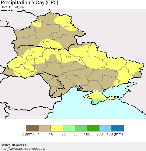 Ukraine, Moldova and Belarus Precipitation 5-Day (CPC) Thematic Map For 12/16/2021 - 12/20/2021