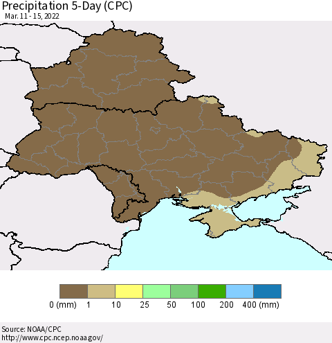 Ukraine, Moldova and Belarus Precipitation 5-Day (CPC) Thematic Map For 3/11/2022 - 3/15/2022