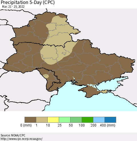 Ukraine, Moldova and Belarus Precipitation 5-Day (CPC) Thematic Map For 3/21/2022 - 3/25/2022