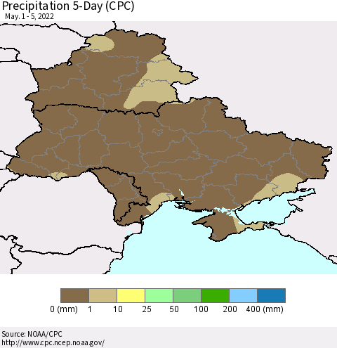 Ukraine, Moldova and Belarus Precipitation 5-Day (CPC) Thematic Map For 5/1/2022 - 5/5/2022