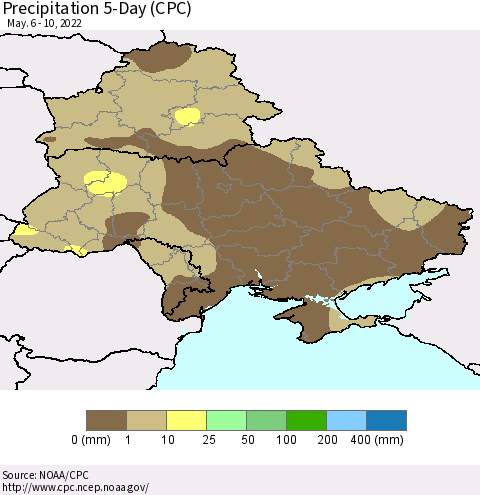 Ukraine, Moldova and Belarus Precipitation 5-Day (CPC) Thematic Map For 5/6/2022 - 5/10/2022
