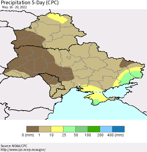 Ukraine, Moldova and Belarus Precipitation 5-Day (CPC) Thematic Map For 5/16/2022 - 5/20/2022