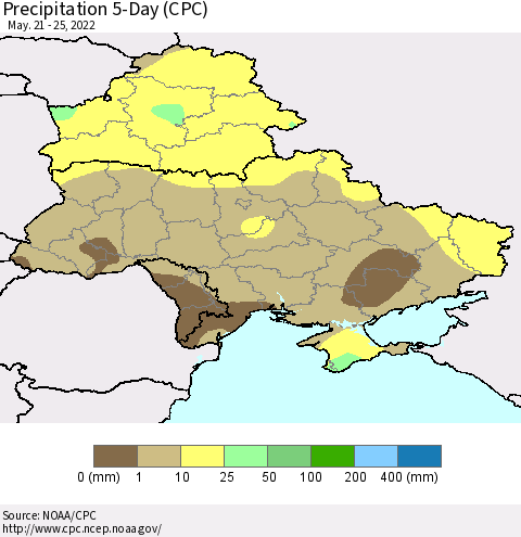 Ukraine, Moldova and Belarus Precipitation 5-Day (CPC) Thematic Map For 5/21/2022 - 5/25/2022