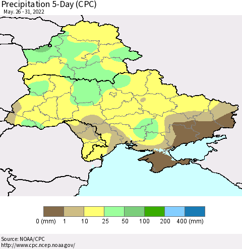 Ukraine, Moldova and Belarus Precipitation 5-Day (CPC) Thematic Map For 5/26/2022 - 5/31/2022