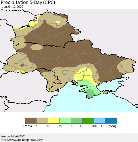 Ukraine, Moldova and Belarus Precipitation 5-Day (CPC) Thematic Map For 6/6/2022 - 6/10/2022