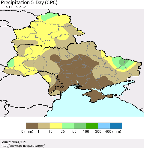 Ukraine, Moldova and Belarus Precipitation 5-Day (CPC) Thematic Map For 6/11/2022 - 6/15/2022