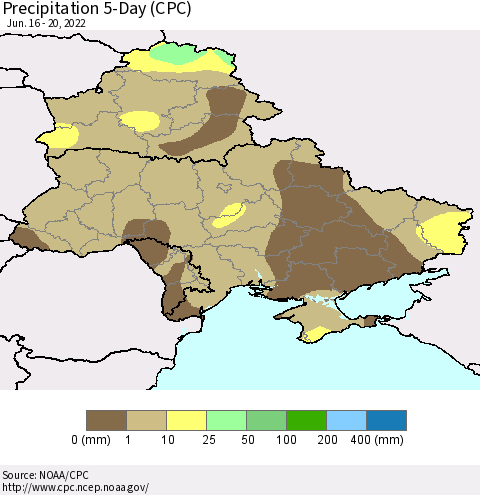 Ukraine, Moldova and Belarus Precipitation 5-Day (CPC) Thematic Map For 6/16/2022 - 6/20/2022