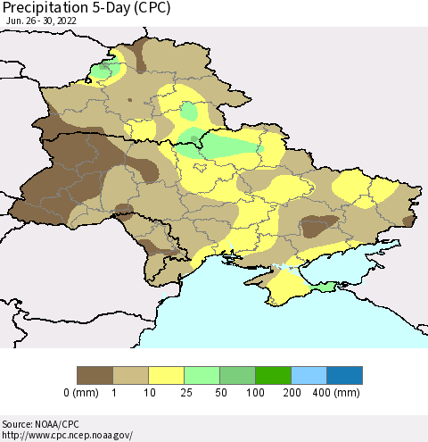 Ukraine, Moldova and Belarus Precipitation 5-Day (CPC) Thematic Map For 6/26/2022 - 6/30/2022