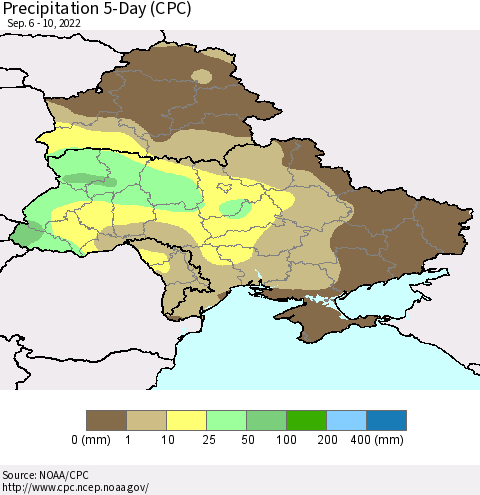 Ukraine, Moldova and Belarus Precipitation 5-Day (CPC) Thematic Map For 9/6/2022 - 9/10/2022