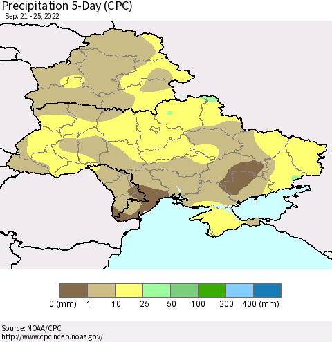 Ukraine, Moldova and Belarus Precipitation 5-Day (CPC) Thematic Map For 9/21/2022 - 9/25/2022