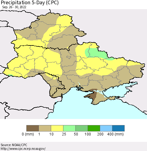 Ukraine, Moldova and Belarus Precipitation 5-Day (CPC) Thematic Map For 9/26/2022 - 9/30/2022
