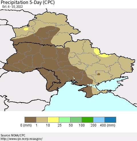 Ukraine, Moldova and Belarus Precipitation 5-Day (CPC) Thematic Map For 10/6/2022 - 10/10/2022