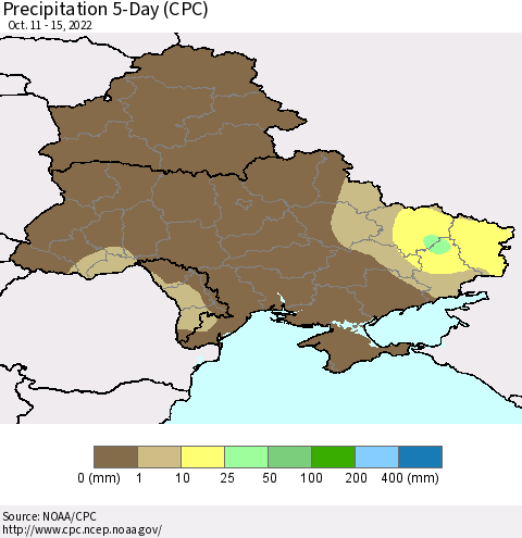 Ukraine, Moldova and Belarus Precipitation 5-Day (CPC) Thematic Map For 10/11/2022 - 10/15/2022
