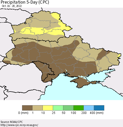 Ukraine, Moldova and Belarus Precipitation 5-Day (CPC) Thematic Map For 10/16/2022 - 10/20/2022