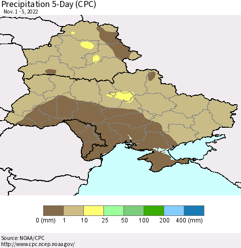 Ukraine, Moldova and Belarus Precipitation 5-Day (CPC) Thematic Map For 11/1/2022 - 11/5/2022