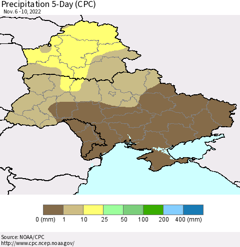 Ukraine, Moldova and Belarus Precipitation 5-Day (CPC) Thematic Map For 11/6/2022 - 11/10/2022