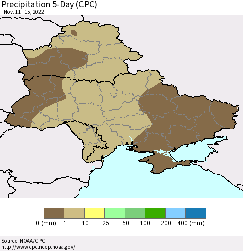 Ukraine, Moldova and Belarus Precipitation 5-Day (CPC) Thematic Map For 11/11/2022 - 11/15/2022
