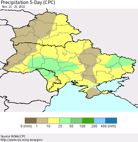 Ukraine, Moldova and Belarus Precipitation 5-Day (CPC) Thematic Map For 11/21/2022 - 11/25/2022