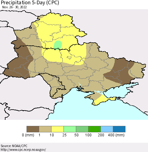 Ukraine, Moldova and Belarus Precipitation 5-Day (CPC) Thematic Map For 11/26/2022 - 11/30/2022