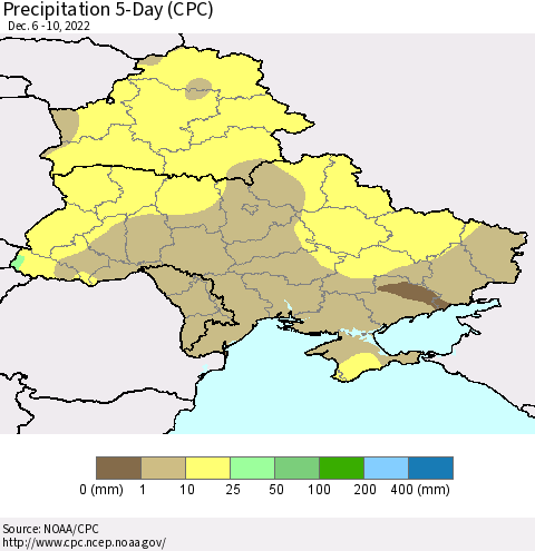 Ukraine, Moldova and Belarus Precipitation 5-Day (CPC) Thematic Map For 12/6/2022 - 12/10/2022