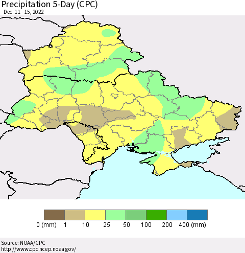 Ukraine, Moldova and Belarus Precipitation 5-Day (CPC) Thematic Map For 12/11/2022 - 12/15/2022