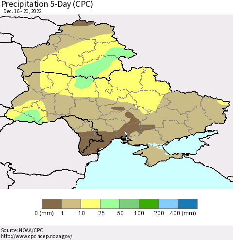 Ukraine, Moldova and Belarus Precipitation 5-Day (CPC) Thematic Map For 12/16/2022 - 12/20/2022