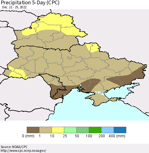 Ukraine, Moldova and Belarus Precipitation 5-Day (CPC) Thematic Map For 12/21/2022 - 12/25/2022