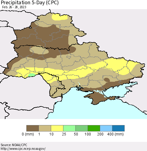 Ukraine, Moldova and Belarus Precipitation 5-Day (CPC) Thematic Map For 2/26/2023 - 2/28/2023