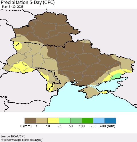 Ukraine, Moldova and Belarus Precipitation 5-Day (CPC) Thematic Map For 5/6/2023 - 5/10/2023