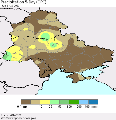 Ukraine, Moldova and Belarus Precipitation 5-Day (CPC) Thematic Map For 6/6/2023 - 6/10/2023