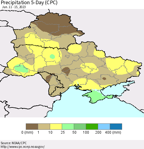 Ukraine, Moldova and Belarus Precipitation 5-Day (CPC) Thematic Map For 6/11/2023 - 6/15/2023