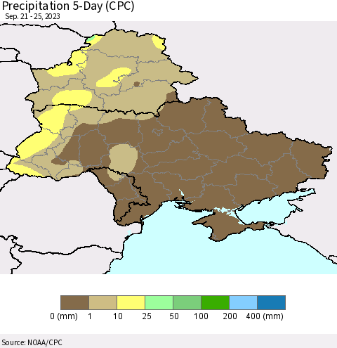 Ukraine, Moldova and Belarus Precipitation 5-Day (CPC) Thematic Map For 9/21/2023 - 9/25/2023