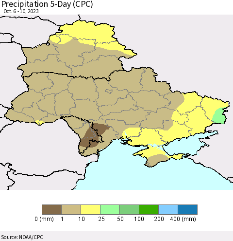 Ukraine, Moldova and Belarus Precipitation 5-Day (CPC) Thematic Map For 10/6/2023 - 10/10/2023