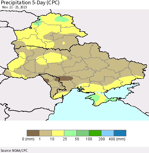 Ukraine, Moldova and Belarus Precipitation 5-Day (CPC) Thematic Map For 11/21/2023 - 11/25/2023