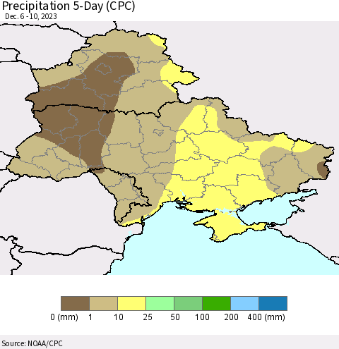 Ukraine, Moldova and Belarus Precipitation 5-Day (CPC) Thematic Map For 12/6/2023 - 12/10/2023