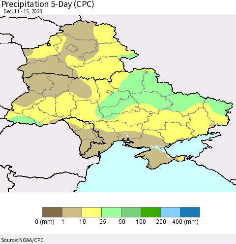 Ukraine, Moldova and Belarus Precipitation 5-Day (CPC) Thematic Map For 12/11/2023 - 12/15/2023