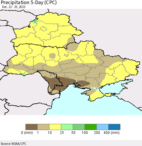Ukraine, Moldova and Belarus Precipitation 5-Day (CPC) Thematic Map For 12/21/2023 - 12/25/2023