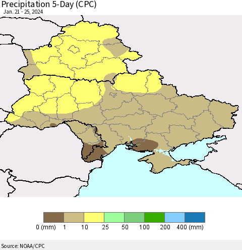 Ukraine, Moldova and Belarus Precipitation 5-Day (CPC) Thematic Map For 1/21/2024 - 1/25/2024