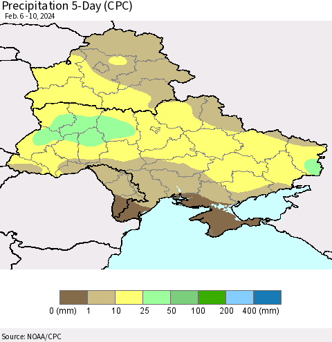 Ukraine, Moldova and Belarus Precipitation 5-Day (CPC) Thematic Map For 2/6/2024 - 2/10/2024