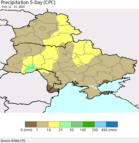 Ukraine, Moldova and Belarus Precipitation 5-Day (CPC) Thematic Map For 2/11/2024 - 2/15/2024