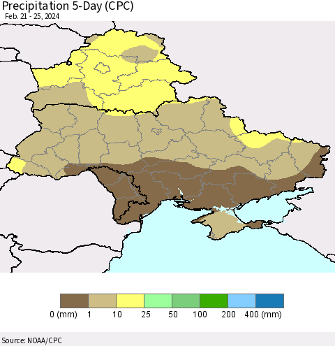 Ukraine, Moldova and Belarus Precipitation 5-Day (CPC) Thematic Map For 2/21/2024 - 2/25/2024