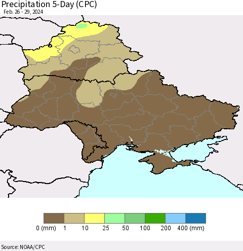 Ukraine, Moldova and Belarus Precipitation 5-Day (CPC) Thematic Map For 2/26/2024 - 2/29/2024