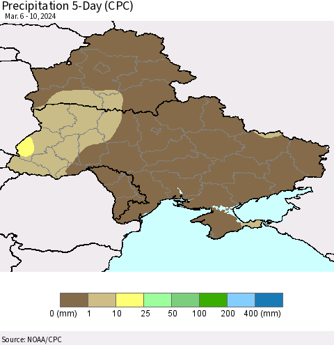Ukraine, Moldova and Belarus Precipitation 5-Day (CPC) Thematic Map For 3/6/2024 - 3/10/2024